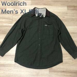 【送料無料】Woolrichやや厚手ツイード生地長袖シャツ　オリーブ茶色　メンズXLサイズ相当　ウールリッチ