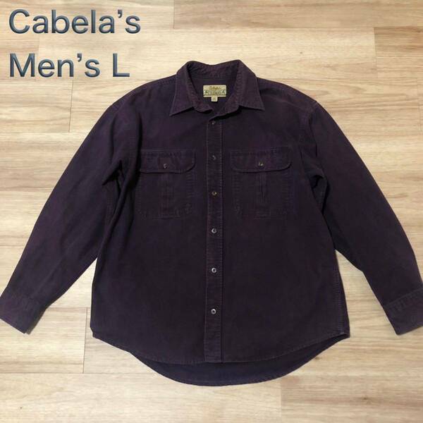 【送料無料】Cabela’s やや厚手長袖シャツ紫　メンズLサイズ　カベラスアウトドア
