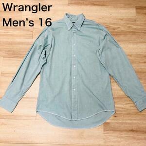 【送料無料】やや使用感ありWrangler 長袖シャツ　胸ワイポイント刺繍パステル緑　メンズ16サイズ　ラングラー