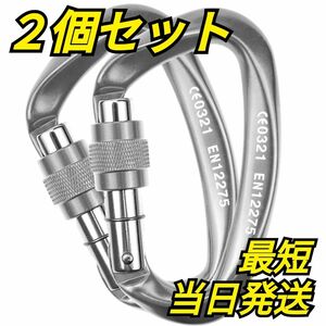 ２個セット＼(^o^)／25KN　カラビナ　ロック付き　シルバー　アウトドア　登山　クライミング