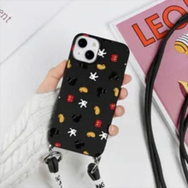 【新品】iPhoneケース スマホケース ミッキー ディズニー ストラップ付き スマホショルダー