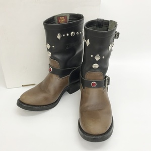 WOLF'S HEAD×Keystone studs Biker boots WH20J38 men's US8 26. corresponding black group Wolf`s head key Stone DF10367#