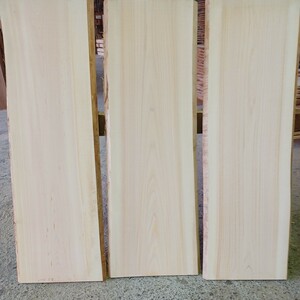 A-1552　国産ひのき　耳付板　3枚セット　テーブル　棚板　看板　一枚板　無垢材　桧　檜　DIY