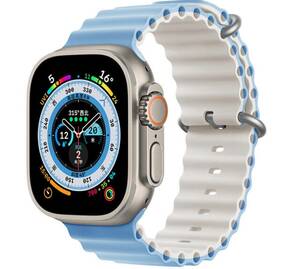【高品質】Apple Watch 38/40/41/42/44/45/49mm対応 バンド ストラップ ライトブルー/ホワイト Series Ultra 8 7 6 5 4 SE スポーツバンド