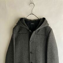 【フランス製】 A.P.C. アーペーセー ウール ヘリンボーン フーデッド コート ヘヴィーアウター ベーシック グレー size M_画像3