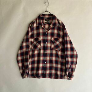 BEAMS PLUS 日本製 ビームスプラス コットンネル オープンカラー シャツ オンブレチェック Wポケット ゆったりめ ネイビー系 size L