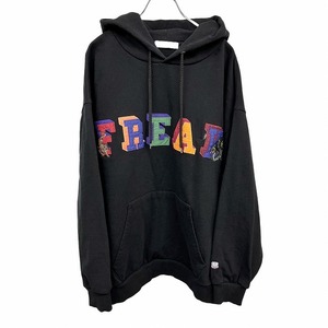 FREAK'S STORE プルオーバー パーカー スウェット 裏毛 ロゴ 龍虎 ドラゴン タイガー 英字 刺繍 長袖 綿100% L ブラック 黒 メンズ