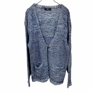 アズールバイマウジー 【新品】AZUL by moussy ニット カーディガン 1つボタン留め コンチョボタン 長袖 綿100% L ヘザーブルー 青 メンズ