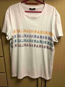 国内正規 20SS BALMAIN バルマン マルチカラー ロゴ クルーネック Tシャツ カットソー 白 L 1601I286