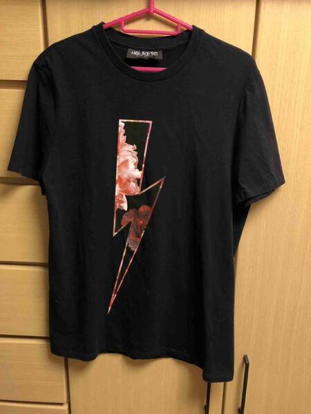 正規 19SS Neil Barrett ニールバレット BOLT ボルト サンダー 稲妻 ボタニカル 花柄 プリント Tシャツ 黒 M BJT513A L559S