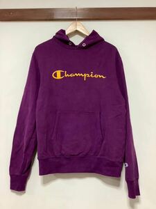 わ1269 Champion チャンピオン ロゴ刺繍 スウェットパーカー L パープル プルオーバー 裏パイル HOODIE フーディ