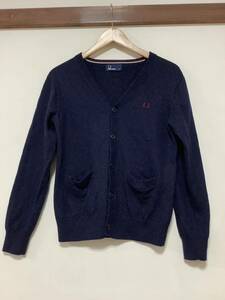 よ1256 FRED PERRY フレッドペリー ウールカーディガン M ネイビー