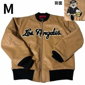 JOYRICH ジョイリッチ キャメル ライダース 合皮 フェイクレザー クマ ブルゾン ワッペン ジップアップ