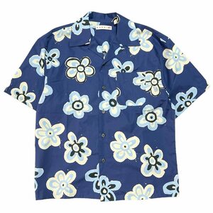 UNIQLO x MARNI ユニクロ マルニ　Flower Print Opencollar S/S Shirts(Blue)ブルー サイズ:S
