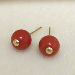 AU750(K18 ) coral ..6mm design earrings 