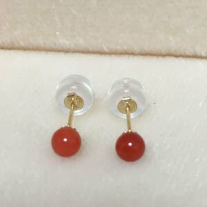 AU750(K18 ) coral ..3.6mm design earrings 