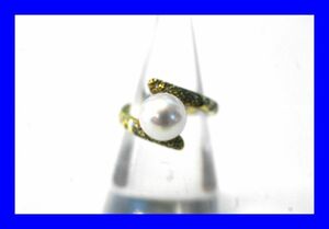 ○新品同様 イエローゴールド K18 パール 真珠 8.3mm ダイヤ 0.15ct 指輪 リング 4.9g RDG6