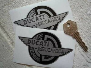 ◆送料無料◆ 海外 ドゥカティ メッカニカ Ducati Meccanica Black & silver 100mm 2枚セット ステッカー