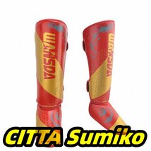 キックボクシング用レガース！スネあて！空手！MMA！格闘技！子供から大人まで！ 1 Pair Red_画像2