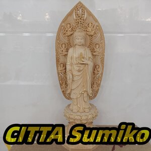 高43cm 総檜材　木彫仏教　精密彫刻　仏教工芸品　極上品　切金　仏師で仕上げ品 薬師如来 立像