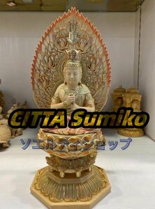 超人気★極上品 彩金彩繪 木彫仏像　総檜材 大日如来座像 高さ約28cm