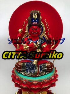 極上品◆総檜材 木彫仏像 切金 仏師で仕上げ品 彩色愛染明王像 高さ30cm 仏教美術 精密細工