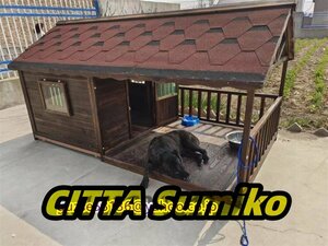 大好評★ ドッグハウス 室外 ドアと窓付きの犬用犬小屋 ホームタウン ドッグハウス テラス 屋外 木製 大型犬用 XL 犬小屋