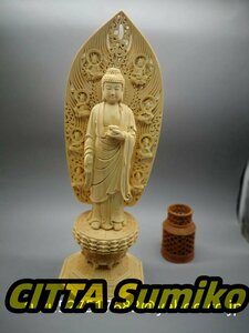 最新作　総檜材　仏教工芸品　木彫仏教　精密彫刻　極上品　仏師で仕上げ品　阿弥陀如来 立像