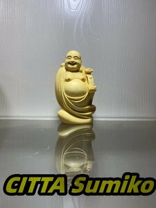 新品 布袋尊 布袋様 置物 天然 総柘植材 如意弥勒 仏像 細工精彫 仏師で仕上げ品 弥勒仏 招財 招福