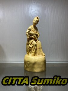 新作 慈母 置物 古美術品 彫刻工芸品 木工細工 手作り 総柘植材 木製 珍品