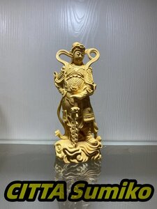 総柘植材 韋陀菩薩 高約16cm 極上品 韋天将軍 風水開運 鎮宅辟邪 置物