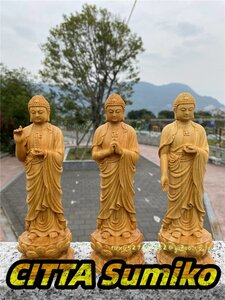 3点セット 薬師如来 釈迦如来 阿弥陀如来 彫刻工芸品 精密彫刻 置物 災難除去 仏教美術 木彫仏像