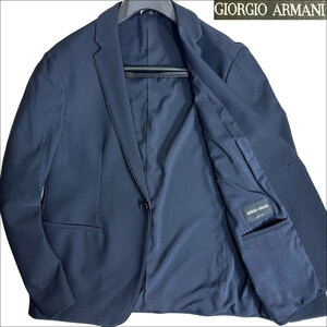 J5176 新品 ジョルジオアルマーニ 黒タグ ホップサック ストレッチ テーラードジャケット ネイビー54R GIORGIO ARMANI