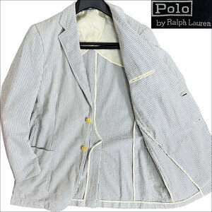 J5010 美品 ポロバイラルフローレン シアサッカー テーラードジャケット サックスブルー LL POLO BY RALPH LAUREN