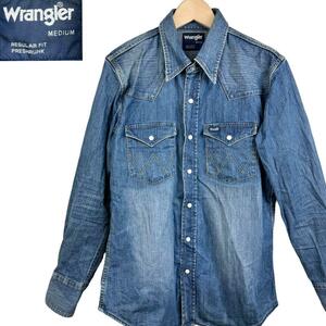 ★即決★サイズM★Wrangler★ デニムウエスタンシャツ デニムシャツ トップス インディゴ 長袖シャツ ラングラー メンズ T-2573 古着公園