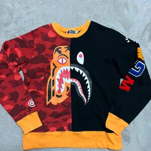 A BATHING APE BAPE KAWS TIGER SHARK HOODIE スウェット　パーカー　half RED CAMO 迷彩　M STA BABY MILO ベビーマイロ　