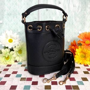 COACH DRAWSTRING bucket bag handbag shoulder bag black new goods new work ( small )