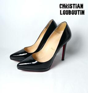 良品 綺麗 Christian Louboutin クリスチャンルブタン 36.5 約23.5㎝ ポインテッドトゥ ハイヒール パンプス エナメル パテントレザー 黒