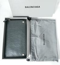 美品 BALENCIAGA バレンシアガ 長財布 ロングウォレット レザー ラウンドファスナー 小銭入れあり グリーン系_画像10