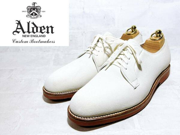 【新品同様】Alden オールデン 高級 スエード プレーントゥ ホワイト 本革 レザー 白 US9.5（約27.5cm）アメリカ製