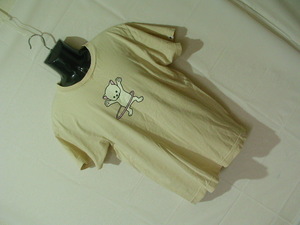 ssy8014 CUNE キューン 半袖 Tシャツ ベージュ ■ 前後プリント ■ ネコ 猫 クルーネック Mサイズ コットン100 