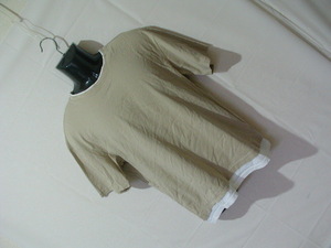 ssy8062 半袖 Tシャツ カットソー ベージュ ■ レイヤード ■ 重ね着風 無地 クルーネック コットン100 Lサイズ