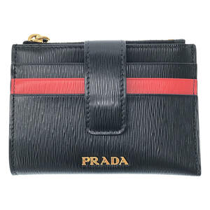 PRADA / プラダ | バイカラー レザー ミニウォレット | ブラック/レッド | レディース