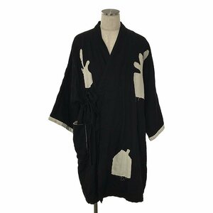 【美品】 Xenia Telunts / キゼニア・テルンツ | 2021SS | KIMONO リネン ハンドステッチ パッチ キモノコート | OS | ブラック