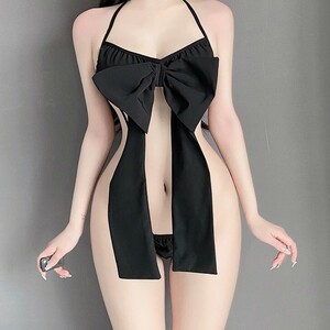 OR027BK ribbon attaching ero.... baby doll sexy Ran Jerry .. exposure high leg Leotard costume play clothes black 