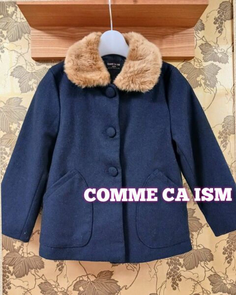 COMME CA ISM◆ファー付　ウールコート◆120cm◆コムサイズム　黒