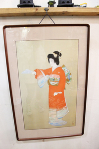 複製画 上村松園画伯筆 上村松園 「序の舞」美人画 日本画 上村淳之監修 保証書付き 木製額装 インテリア 59cm×92cm