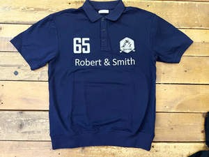 1248★Robert&Smith/ロバートアンドスミス ワッペンロゴ刺繍ポロシャツ 半袖 メンズ XLサイズ ゴルフウェア トップス ネイビー ★