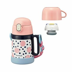 ピーコック 子供 用 2WAY 水筒 400ml / 360ml ストロー コップ付き キッズ ボトル 保温 保冷 コーラルドット ASK-W4