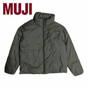 MUJI オリーブ 再生ナイロン 軽量 スタンドカラー ダウンジャケット